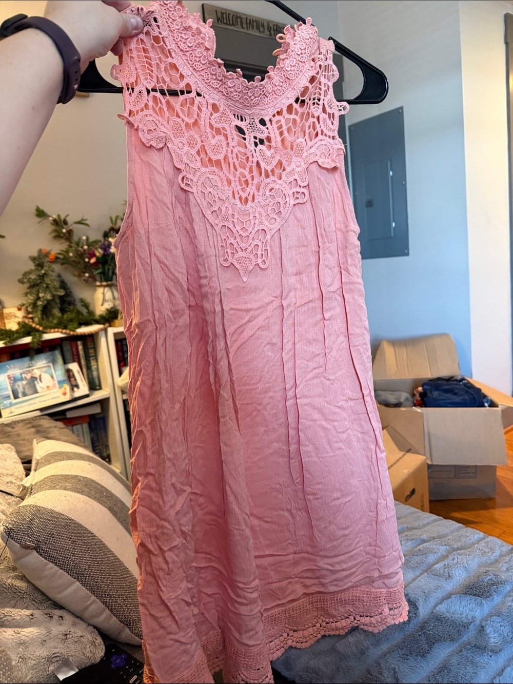 Altar'd State Pink Crochet Yoke Sleeveless Dress